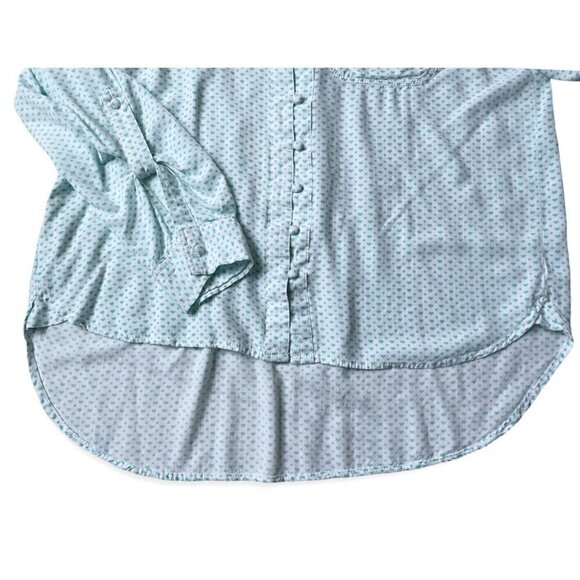 Hearts Pattern Valentine’s Green White LOVE Button Up High Low Hem Top Women’s L - Picture 8 of 12